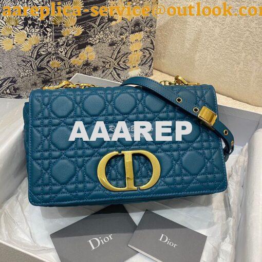 Replica Dior Medium Caro Bag Ocean Blue Supple Cannage Calfskin M9242U