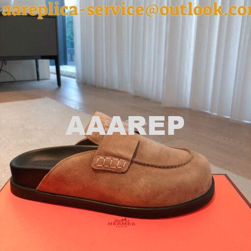 Replica Hermes Men Female Hermes GO Mule in Suede Calfskin H231745Z 9