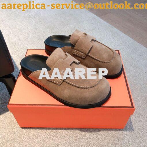 Replica Hermes Men Female Hermes GO Mule in Suede Calfskin H231745Z 12