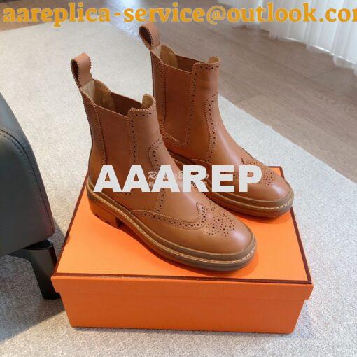 Replica Hermes Findlay Ankle Boot in Glossed Calfskin With Thick Sole