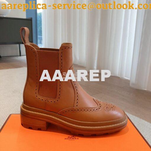 Replica Hermes Findlay Ankle Boot in Glossed Calfskin With Thick Sole 3