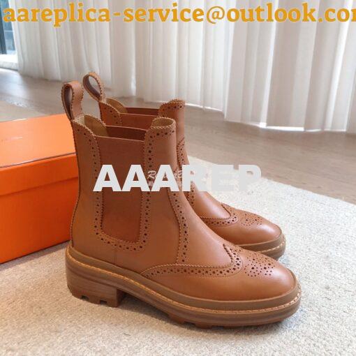 Replica Hermes Findlay Ankle Boot in Glossed Calfskin With Thick Sole 5