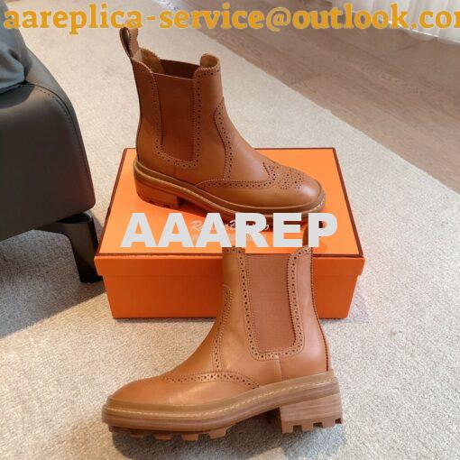 Replica Hermes Findlay Ankle Boot in Glossed Calfskin With Thick Sole 6