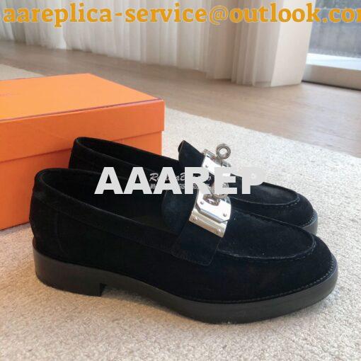 Replica Hermes Hot Loafer in suede goatskin H232074Z Black