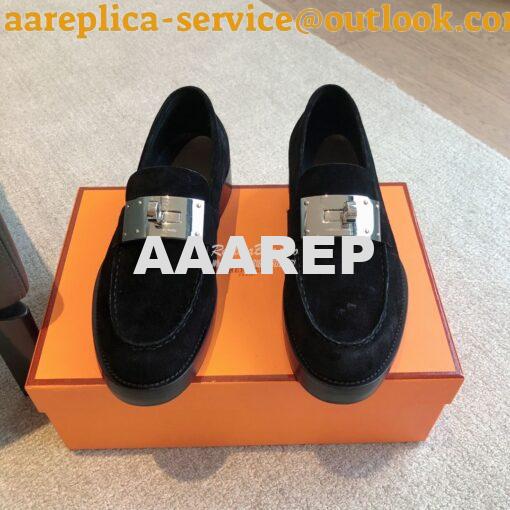 Replica Hermes Hot Loafer in suede goatskin H232074Z Black 2