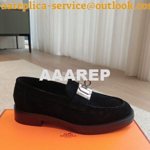 Replica Hermes Hot Loafer in suede goatskin H232074Z Black 3