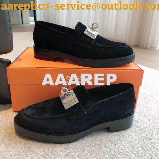 Replica Hermes Hot Loafer in suede goatskin H232074Z Black 4