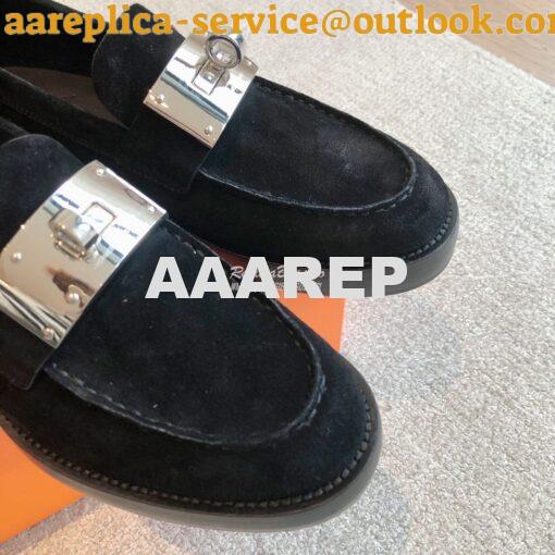 Replica Hermes Hot Loafer in suede goatskin H232074Z Black 5