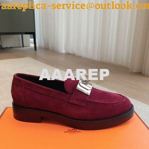 Replica Hermes Hot Loafer in suede goatskin H232074Z Marron 2