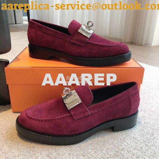 Replica Hermes Hot Loafer in suede goatskin H232074Z Marron 4