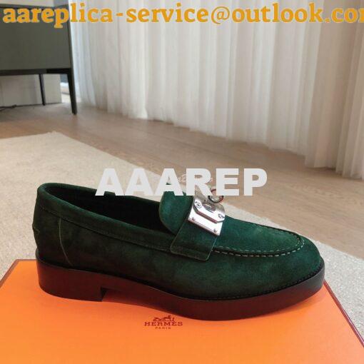 Replica Hermes Hot Loafer in suede goatskin H232074Z Vert Foncé