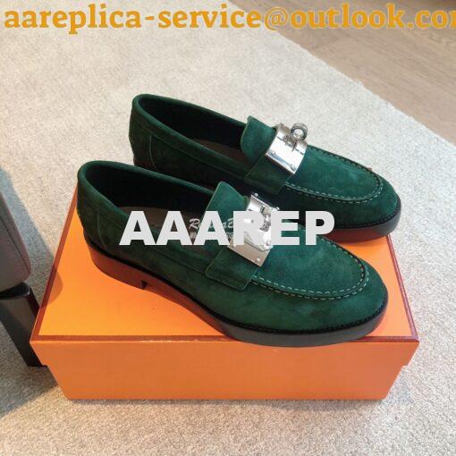 Replica Hermes Hot Loafer in suede goatskin H232074Z Vert Foncé 3