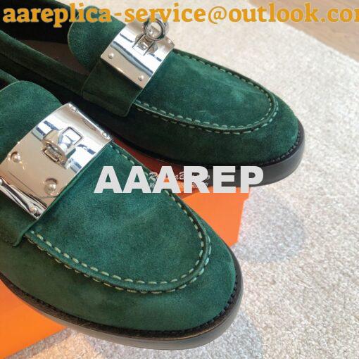 Replica Hermes Hot Loafer in suede goatskin H232074Z Vert Foncé 5