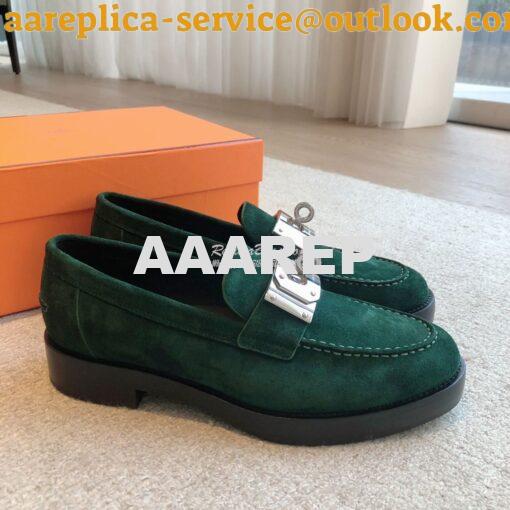 Replica Hermes Hot Loafer in suede goatskin H232074Z Vert Foncé 6