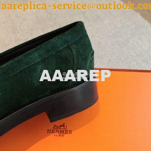 Replica Hermes Hot Loafer in suede goatskin H232074Z Vert Foncé 8