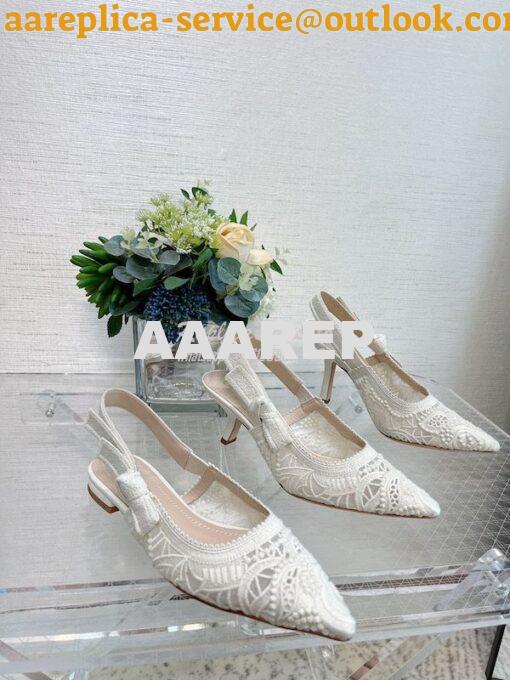 Replica Dior J'adior Slingback Pump White Macramé Embroidered Cotton K 2