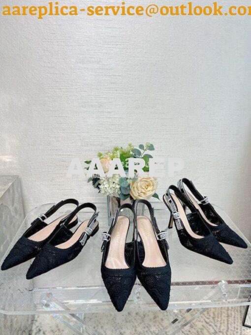 Replica Dior J'adior Slingback Pump Black Macramé Embroidered Cotton K