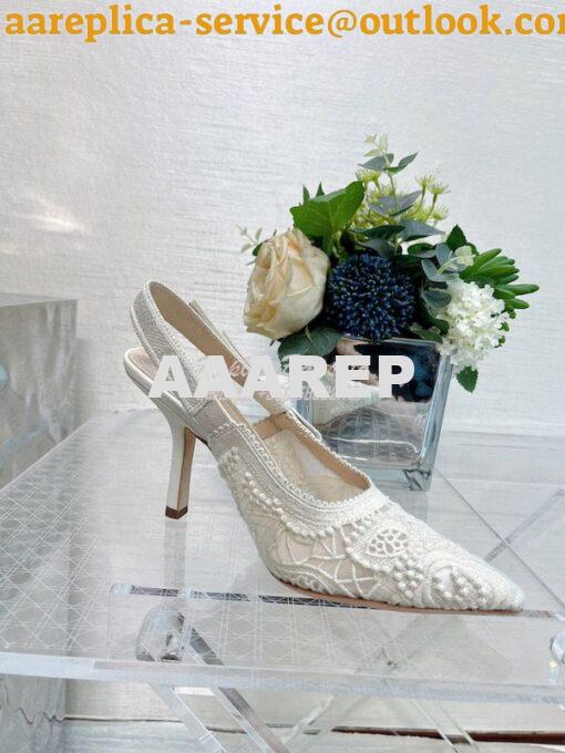 Replica Dior J'adior Slingback Pump White Macramé Embroidered Cotton K 18