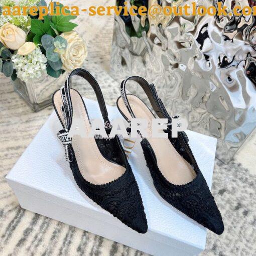 Replica Dior J'adior Slingback Pump Black Macramé Embroidered Cotton K 12