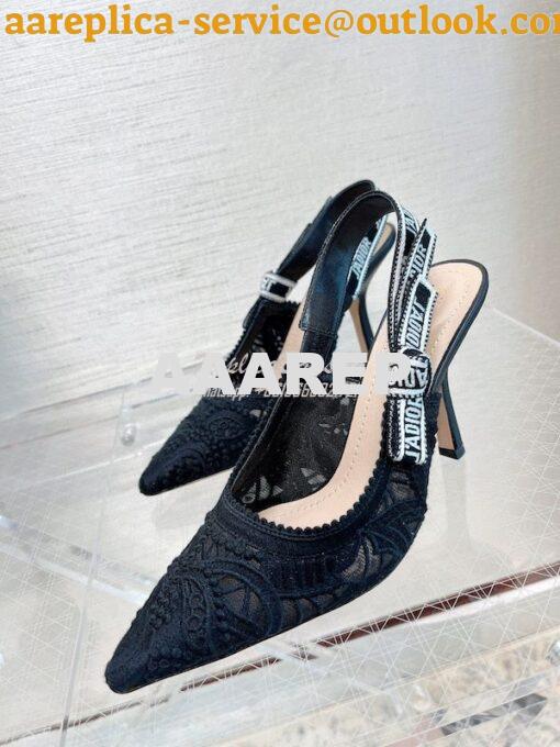 Replica Dior J'adior Slingback Pump Black Macramé Embroidered Cotton K 18