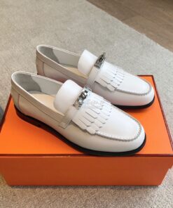 Replica Hermes Destin Loafer in fringed calfskin H241008Z Blanc