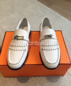 Replica Hermes Destin Loafer in fringed calfskin H241008Z Blanc 2