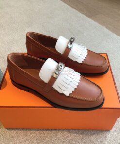 Replica Hermes Destin Loafer in fringed calfskin H241008Z Brown Blanc