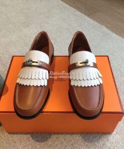 Replica Hermes Destin Loafer in fringed calfskin H241008Z Brown Blanc 2