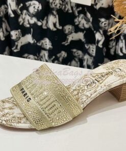 Replica Dior DWAY Heeled Slide Cotton Embroidered with Metallic Thread 2