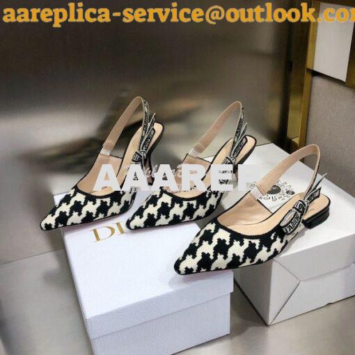 Replica Dior J'adior Slingback Black and White Cotton Embroidery with 3