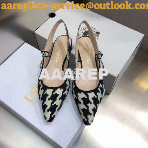 Replica Dior J'adior Slingback Black and White Cotton Embroidery with 4