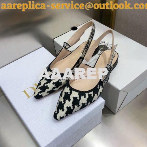 Replica Dior J'adior Slingback Black and White Cotton Embroidery with 5