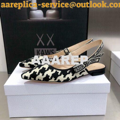 Replica Dior J'adior Slingback Black and White Cotton Embroidery with 7