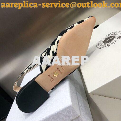 Replica Dior J'adior Slingback Black and White Cotton Embroidery with 8