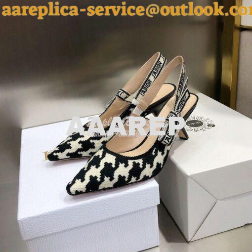 Replica Dior J'adior Slingback Black and White Cotton Embroidery with 9