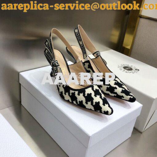 Replica Dior J'adior Slingback Black and White Cotton Embroidery with 10