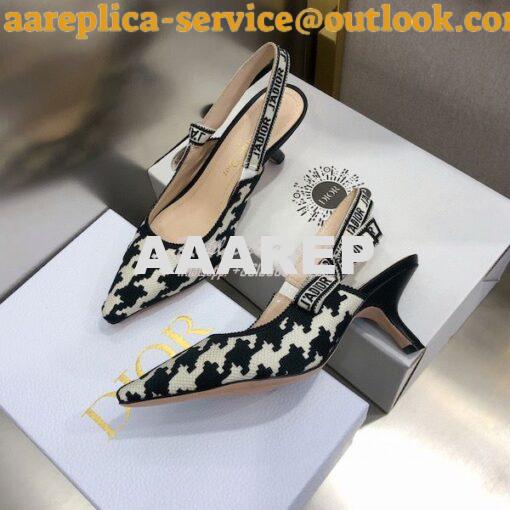 Replica Dior J'adior Slingback Black and White Cotton Embroidery with 11