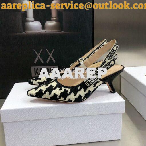 Replica Dior J'adior Slingback Black and White Cotton Embroidery with 12