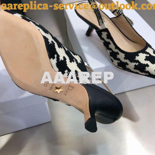 Replica Dior J'adior Slingback Black and White Cotton Embroidery with 14