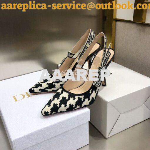 Replica Dior J'adior Slingback Black and White Cotton Embroidery with 15