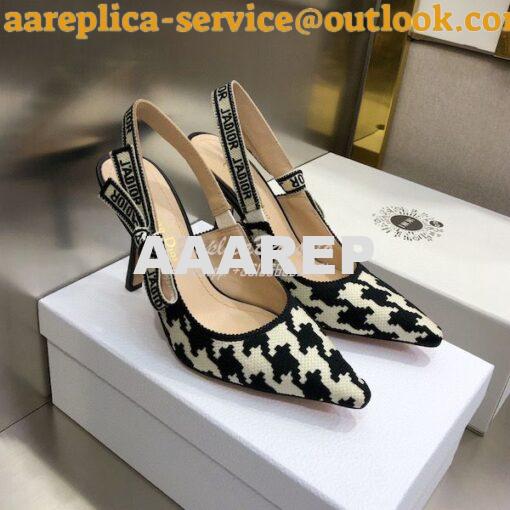 Replica Dior J'adior Slingback Black and White Cotton Embroidery with 16