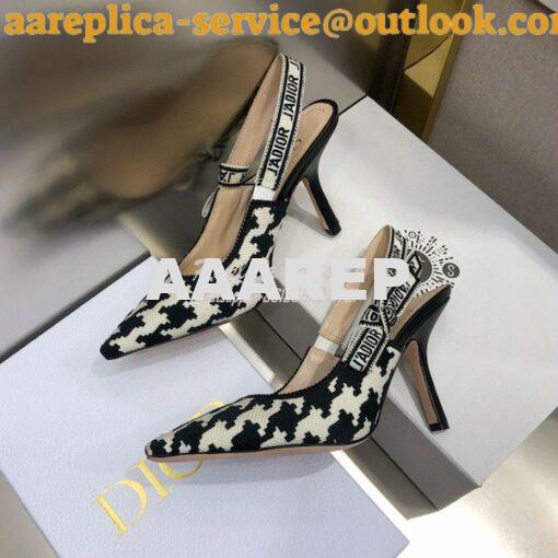 Replica Dior J'adior Slingback Black and White Cotton Embroidery with 17