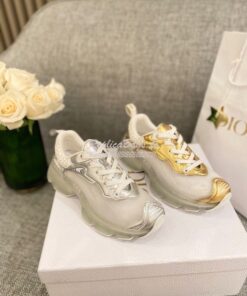 Replica Dior Vibe Sneaker White Mesh and Silver-Tone Leather KCK337