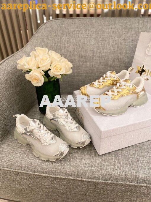 Replica Dior Vibe Sneaker White Mesh and Silver-Tone Leather KCK337 2