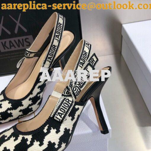 Replica Dior J'adior Slingback Black and White Cotton Embroidery with 20