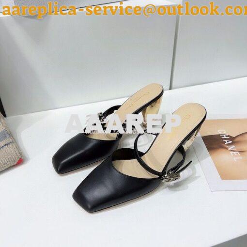 Replica Dior Rhodes Heeled Mule in Black Calfskin KCP924 23