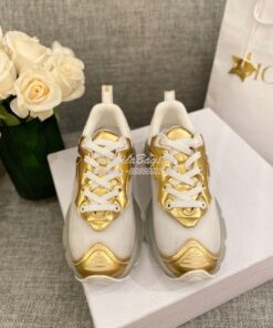 Replica Dior Vibe Sneaker White Mesh and Gold-Tone Leather KCK337