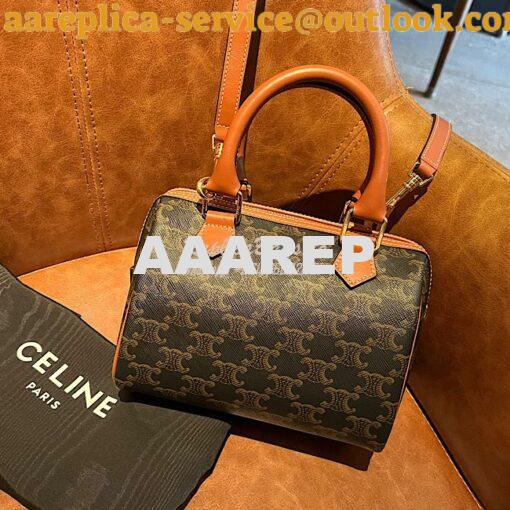 Replica Celine Small Boston In Triomphe Canvas And Calfskin Tan 197582 2