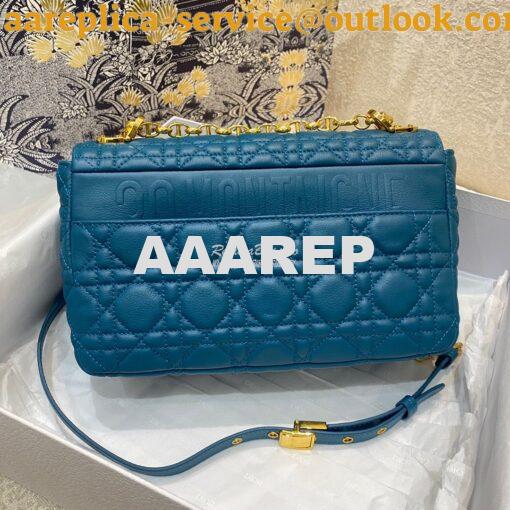 Replica Dior Medium Caro Bag Ocean Blue Supple Cannage Calfskin M9242U 5