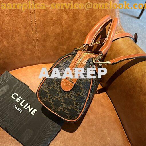 Replica Celine Small Boston In Triomphe Canvas And Calfskin Tan 197582 3